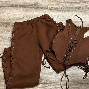 Sweat pants lace up the side corset top